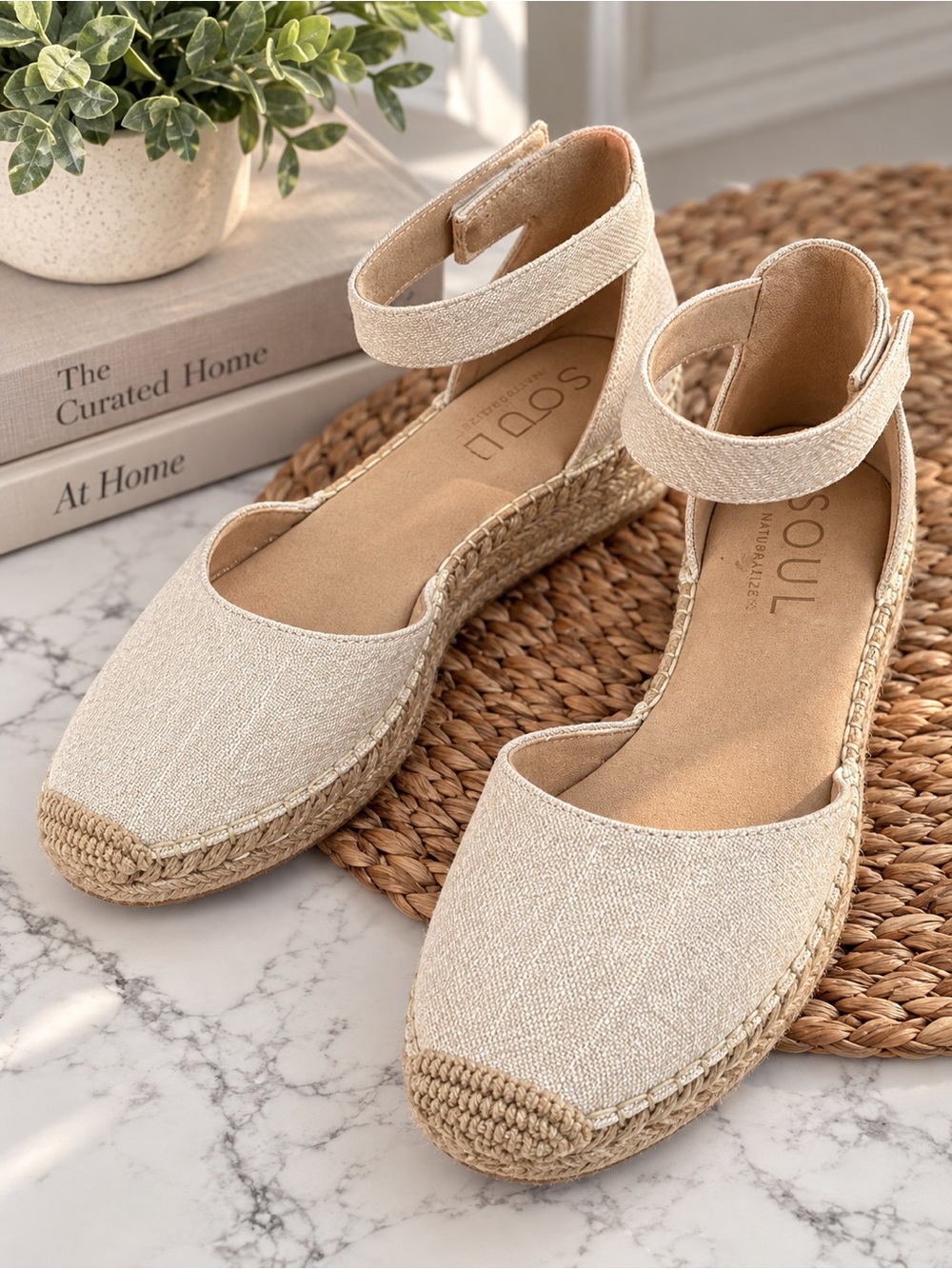 SOUL Naturalizer Beige Espadrille Wedge Sandals with Ankle Strap